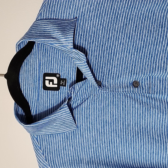 FootJoy FJ Polo Shirt Mens Medium Athletic Fit - Blue/White Stripe - Picture 3 of 5